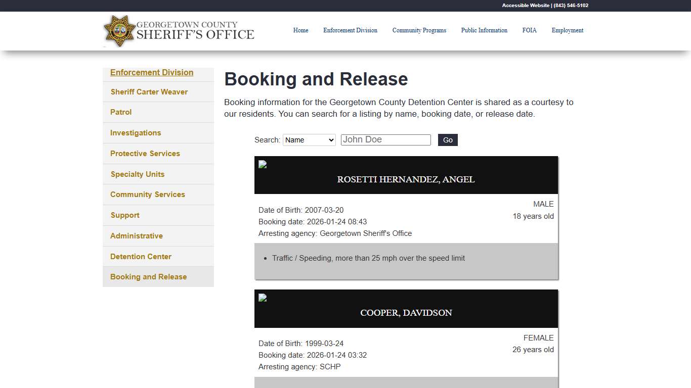 Booking and Release - GCSheriff.org