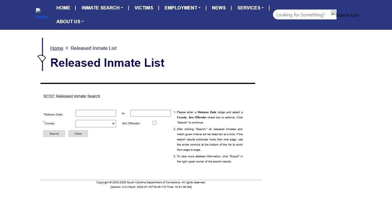 Released Inmate List South Carolina Department of Corrections